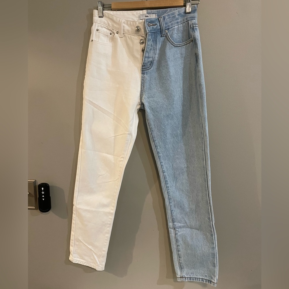 Adika two colored white and blue jeans. Size Small